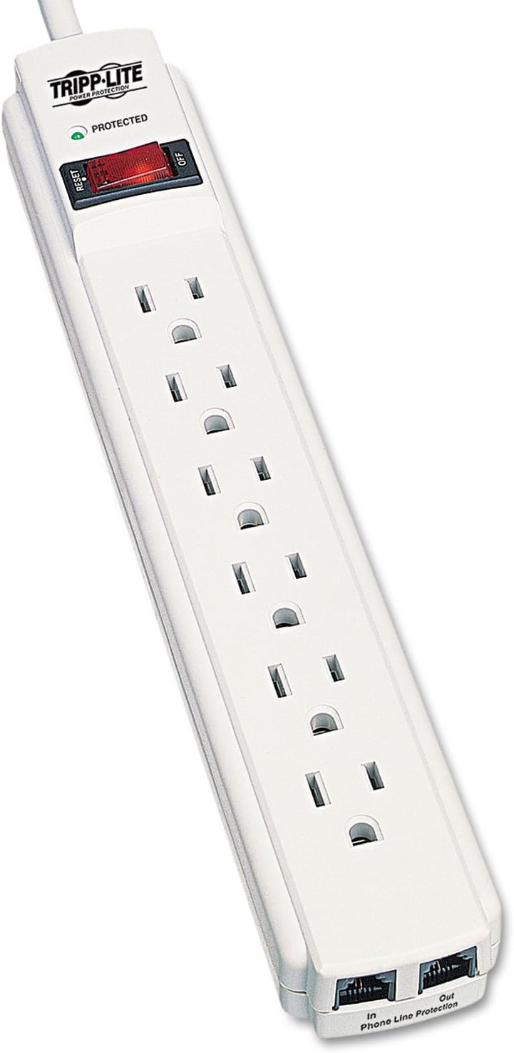 Tripp Lite TLP604TEL TLP604TEL Surge Suppressor, 6 Outlets, 4 ft Cord, 790 Joules, Light Gray