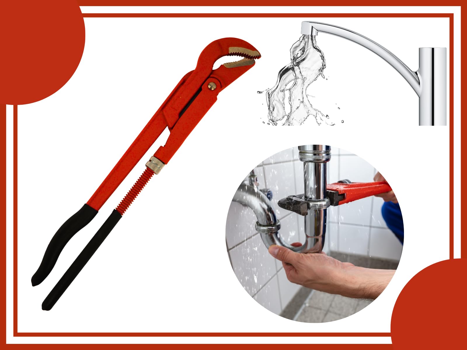 3-częściowy zestaw szczypiec do rur – 1" 1,5" 2" – regulowany stalowy klucz do rur – czerwone hydrauliczne szczypce do rur – wytrzymała konstrukcja stalowa do instalacji sanitarnych i