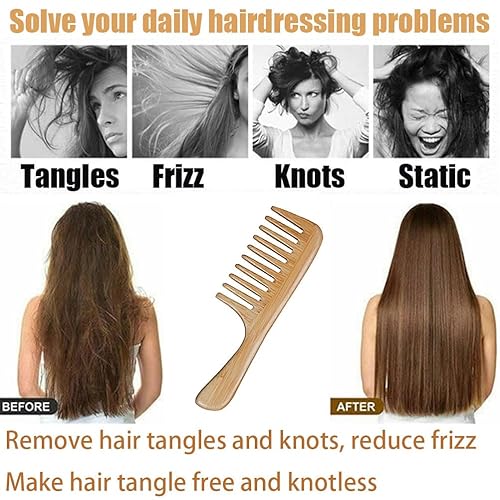Miniatura 11 de Peine de dientes anchos de madera para mujeres y hombres, peine de bambú antiestático para cabello rizado, fino, lacio, húmedo y seco, ideal
