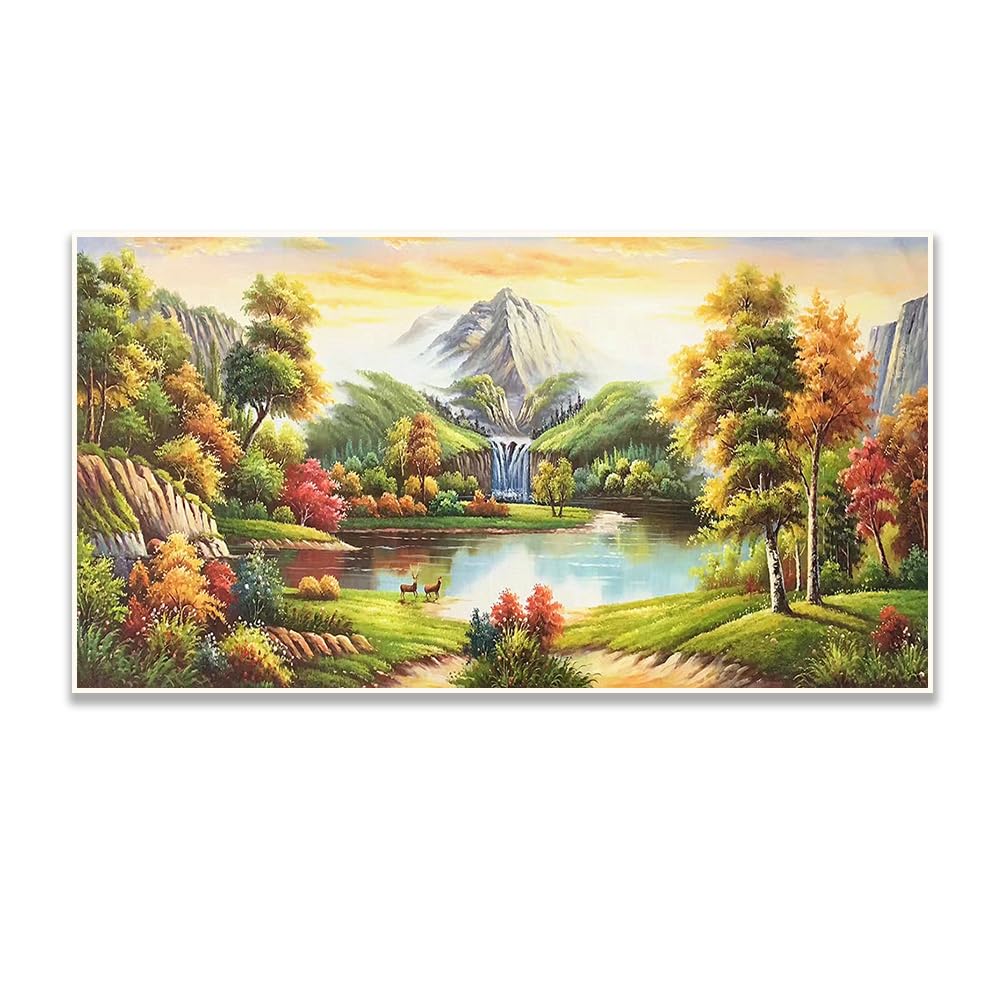 DCIDBEI 85x45CM Redondo Pintura Diamante 5D Completo Lago, Diamond Painting Paisaje Montaña, Mosaico Diamante Gran Formato para Niños || Artesanía Hecho a Mano Adultos || Decoración Dormitorio