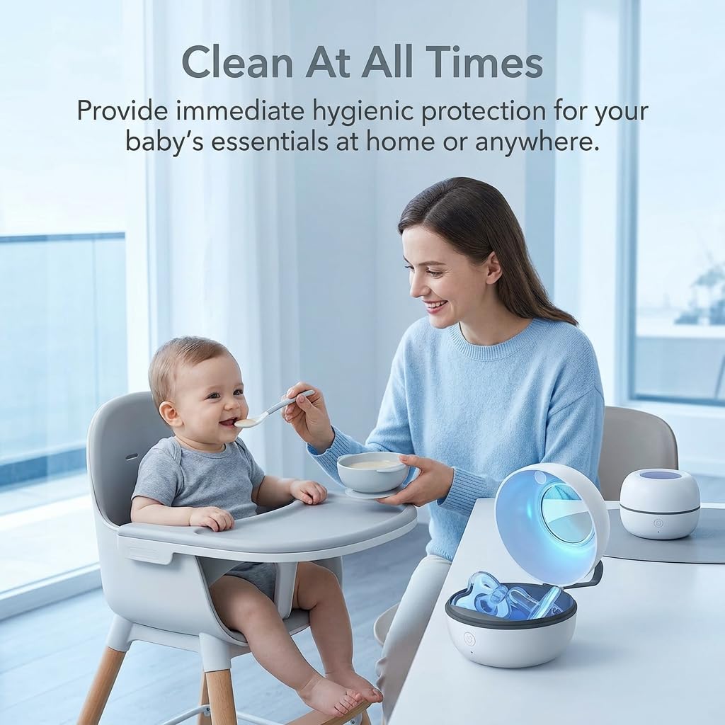 Portable UV Dummy Steriliser Box, Baby Pacifier Sanitiser 99.99% Sterilisation in 3 Minutes USB Type-C Rechargeable Travel for Dummies, Dentures, Braces Small Items for On-The-Go — view 7