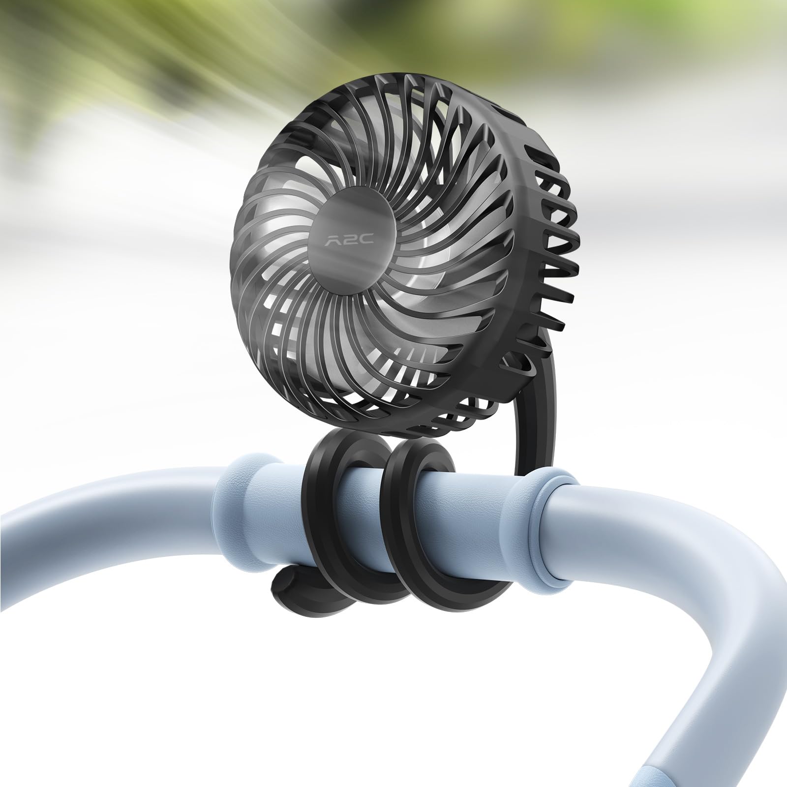 A2C Ventilateur portable pour poussette [batterie rechargeable de 4000 mAh, 3 vitesses, base flexible] Refroidissement personnel pour guidon, ventilateur de voyage rotatif pour UPPAbaby/Graco/Evenflo