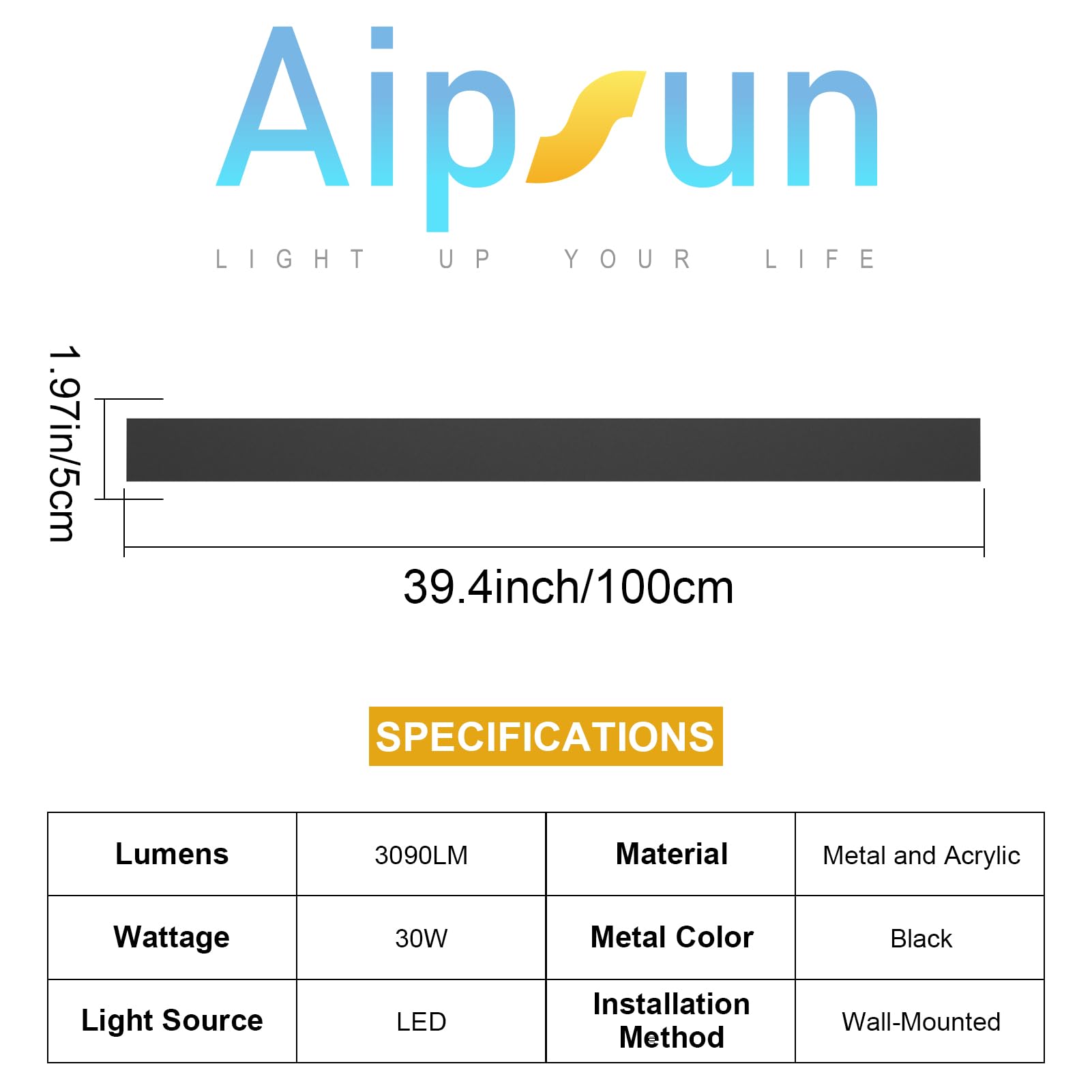 Aipsun 2 Pack Outdoor Wall Lights, 39.4inch Black LED Exterior Light Fixtures Wall Mount, Modern Porch Lights Wall Sconce, Long LED Linear Outside Lighting for Garage, Front Door 3000K