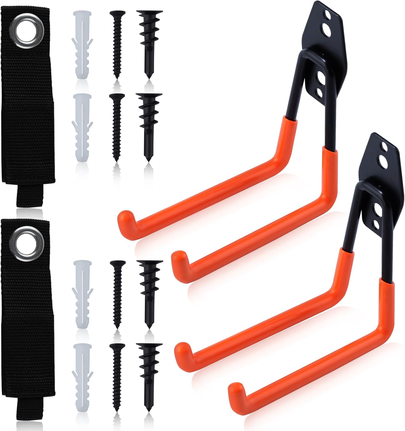 Heavy Duty Garage Hooks for Hanging Tools, 2 Pack Garage Storage Utility Hooks with Strap, Wall Mount Storage Hanger Organizer for Ladder Extension Cord Tool Cable Ropes, Medium U Hooks