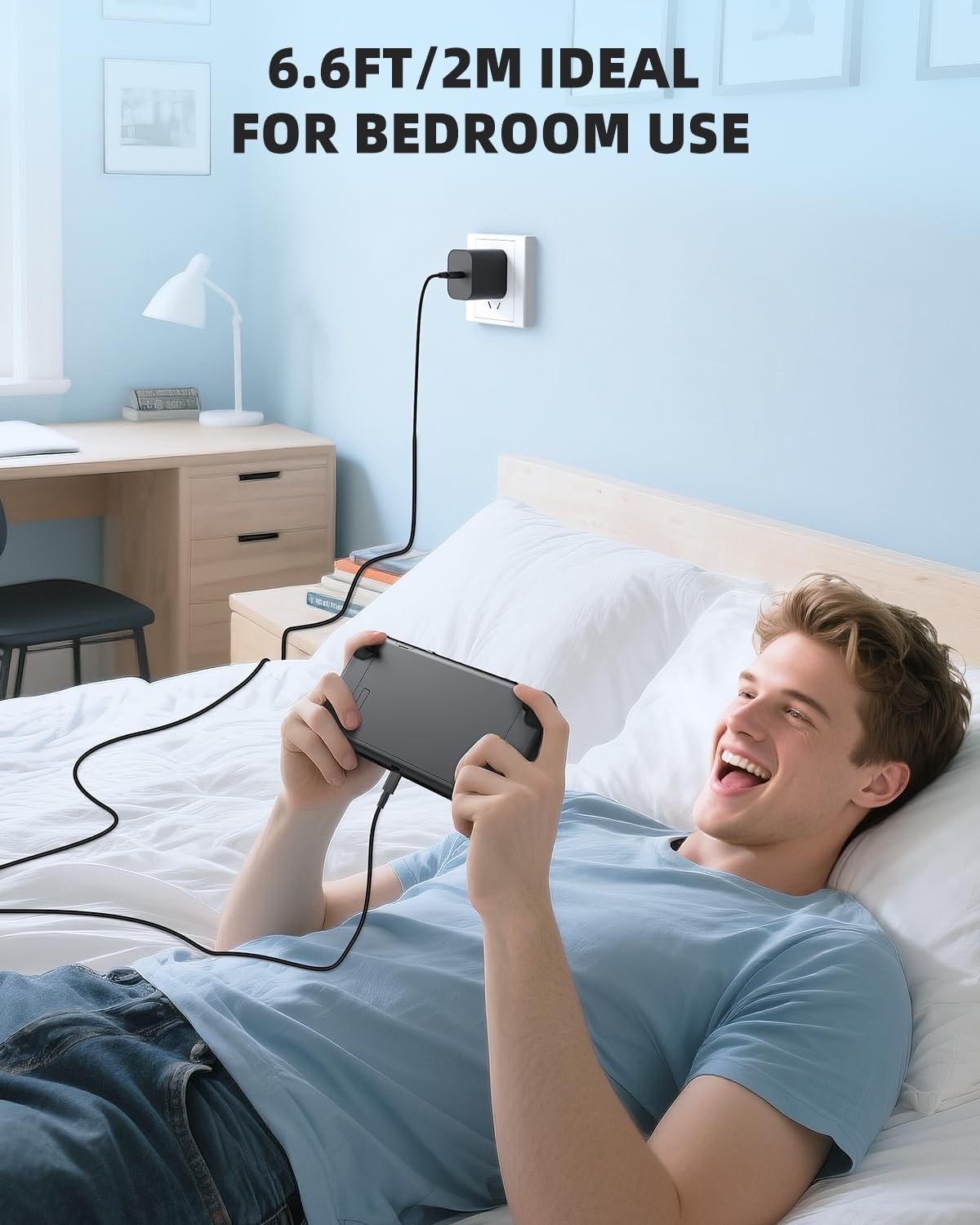 Switch 2 Charger with 6.6FT/2M USB-C Cable - 60W AC Power Adapter, Support 4K TV Dock & PD 3.0 Fast Charging, Power Supply 20V/3A Compatible with Nintendo Switch 2/1/Lite (6.6FT - Home Flexible Use)