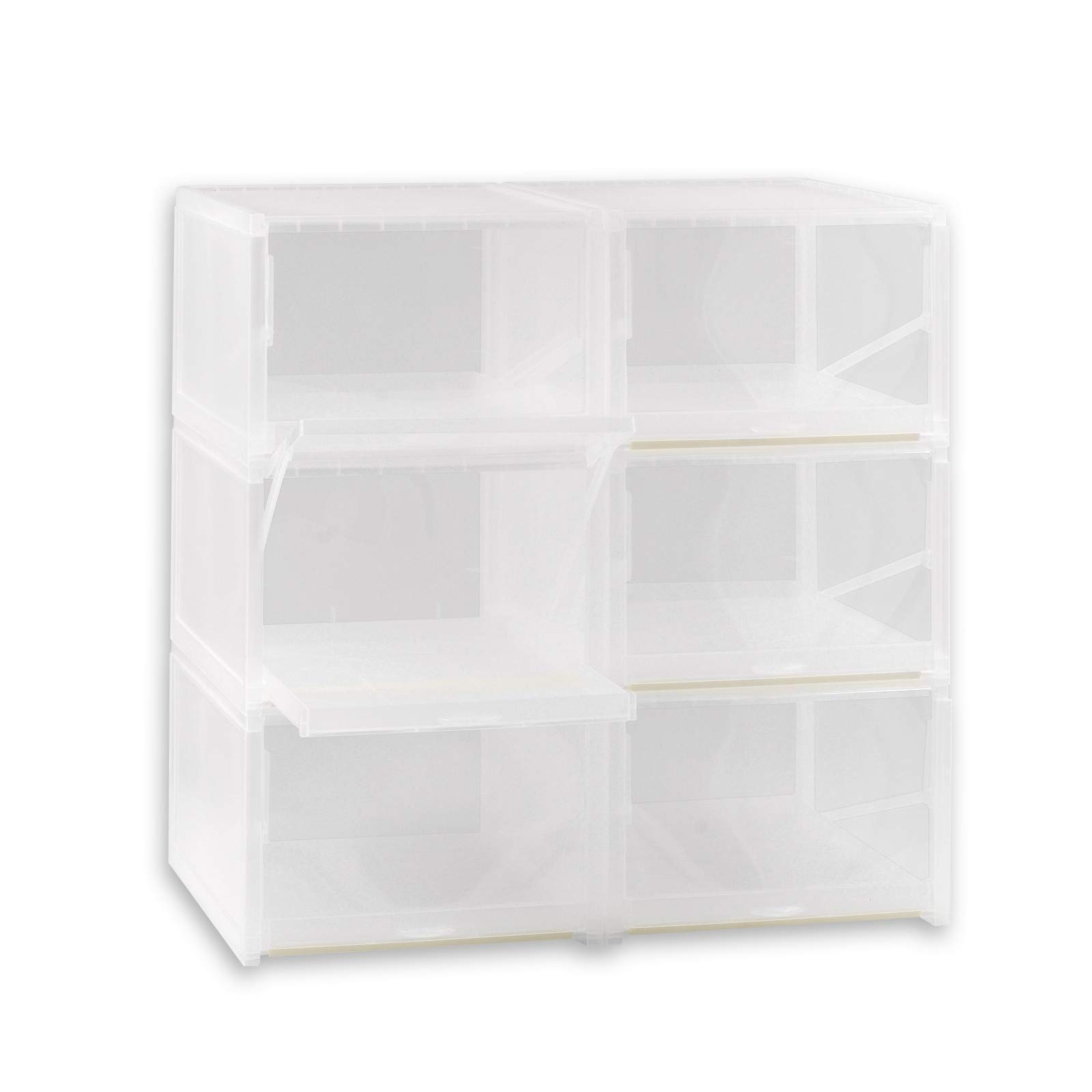 AJP Distributors 6-Pack Push-Pull Drawer Type Stackable Shoe Storage Container Box Organizer with 120° Lids for Home Closet & Entryway Sneakers Shoes Cabinet Bins Transparent Plastic Boxes Set (Clear)