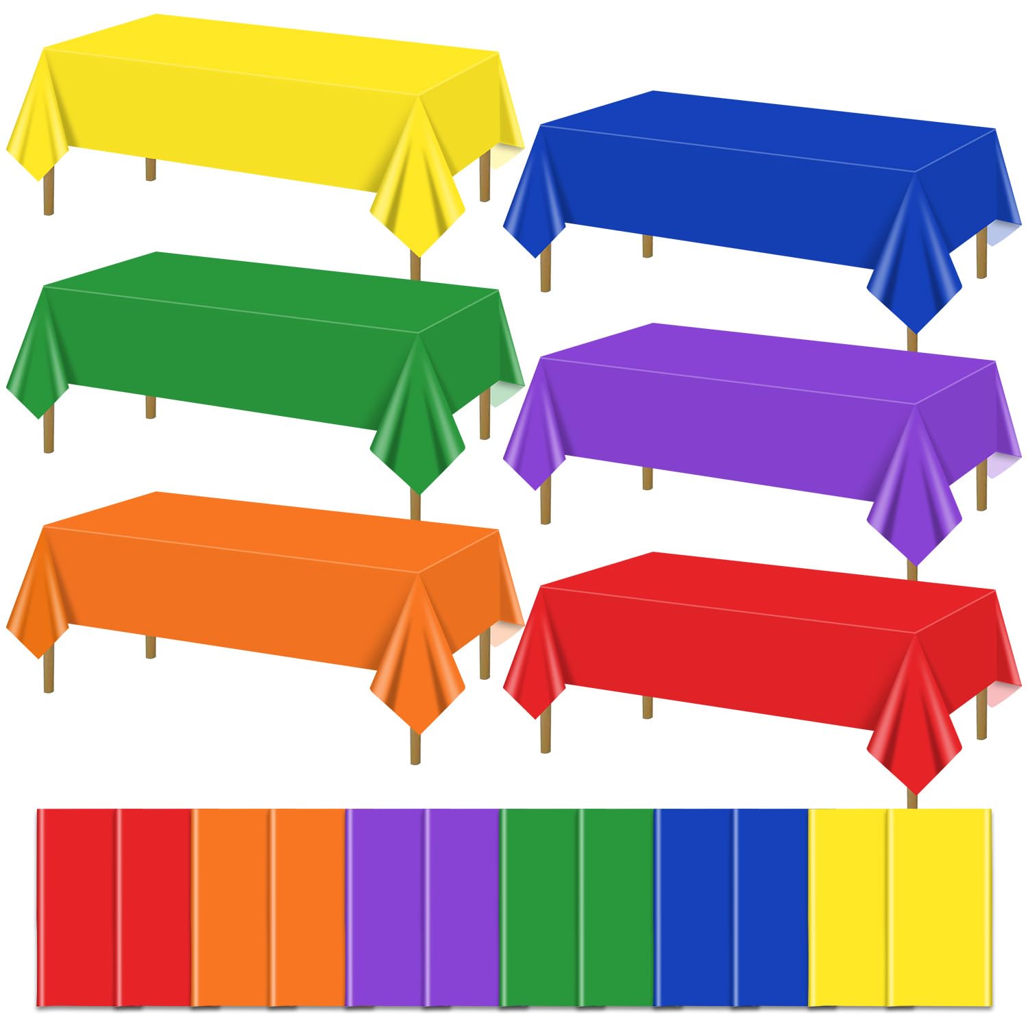 QUERICKY 12 Pack Rainbow Tablecloths, 220x130cm Mix Color Rectangle Table Covers Colorful Raibow Decorations for Birthday Wedding Fiesta Party