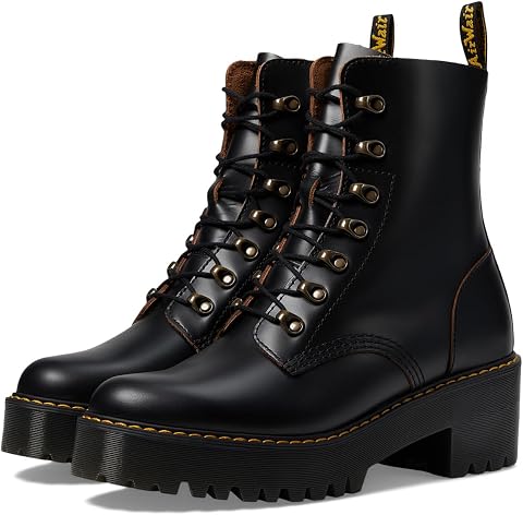 Женские ботинки Dr. Martens Leona на 7 пар люверсов, цвет: Чёрный