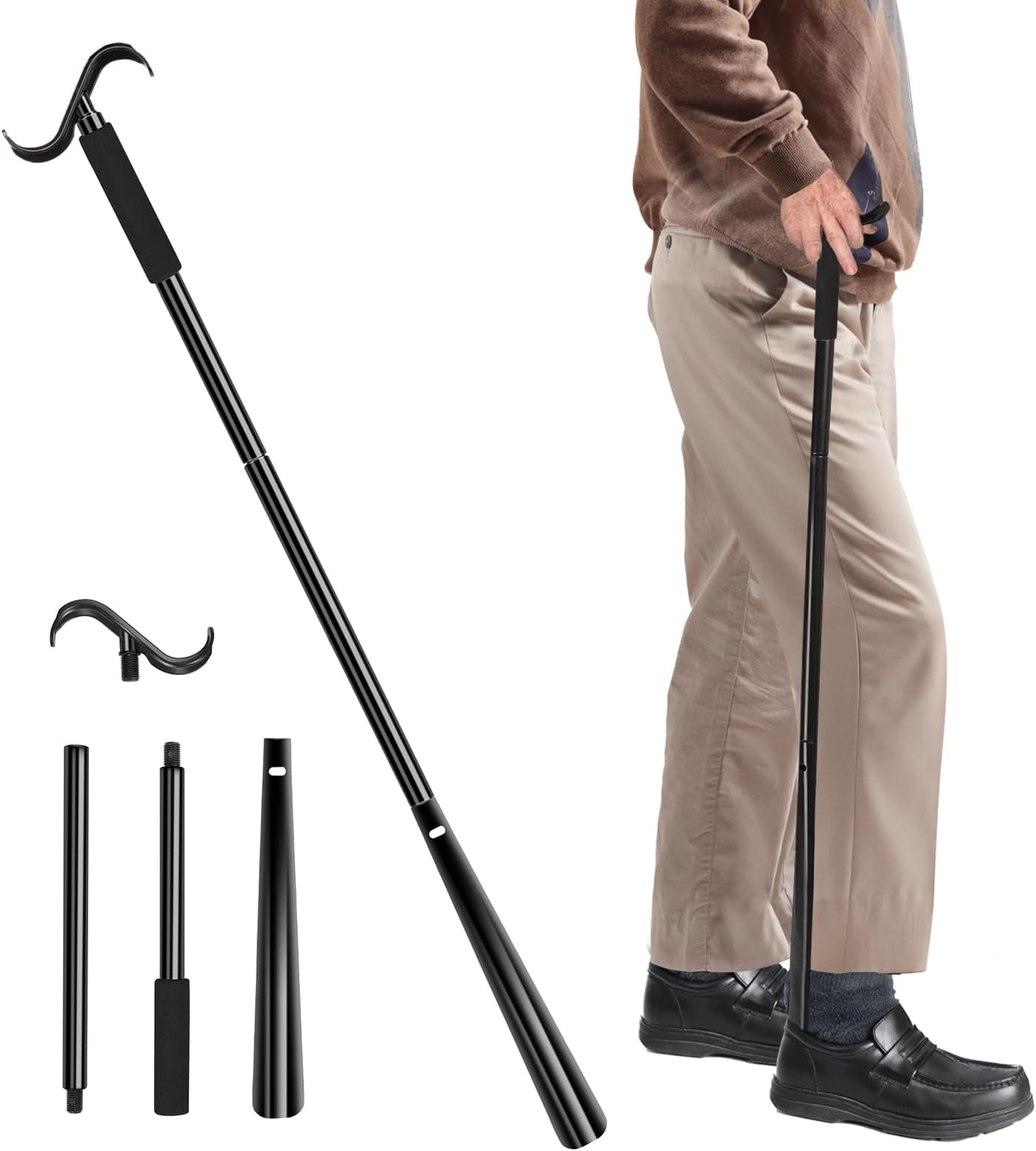 Kekoy 35.5 Inch Long Handled Shoe Horn - Dressing Stick Sock Remover Aid Helper - Adjustable & Versatile Dressing Aid for Shoes, Socks, Shirts, Pants, Pack of 1