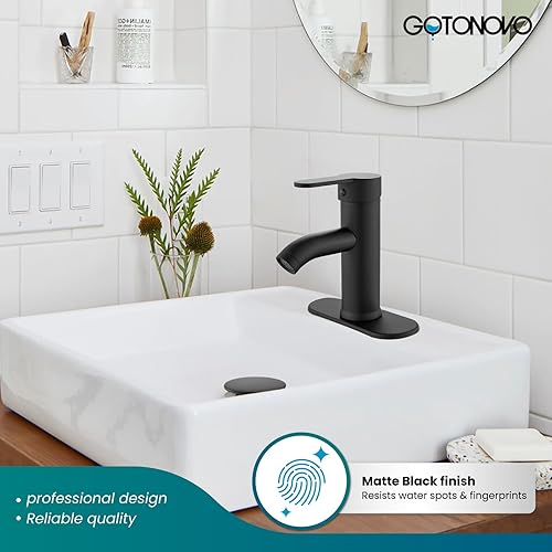 Miniatura 2 de gotonovo Grifo de baño de acero inoxidable 304 negro mate para lavabo de lavabo de una sola manija con línea de suministro