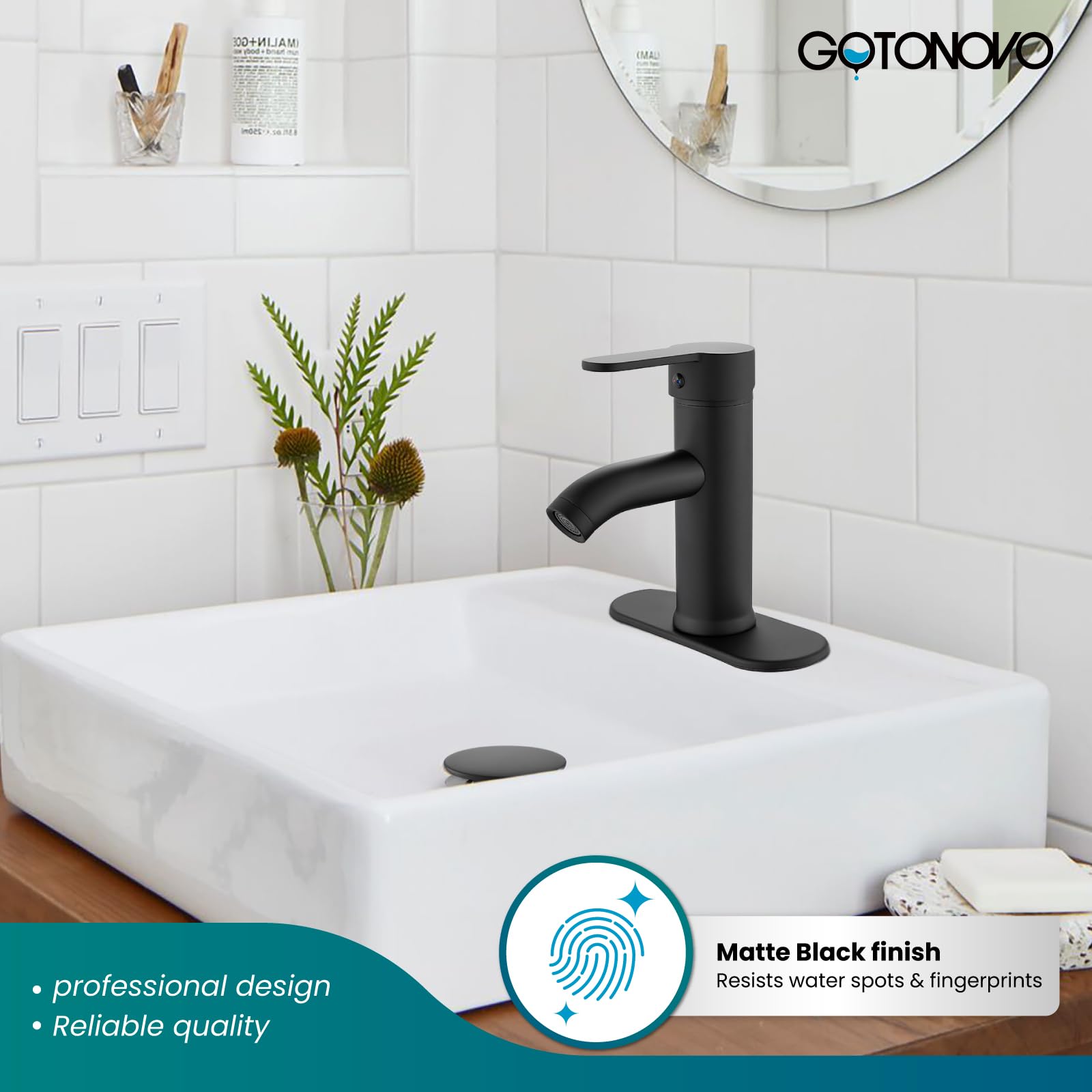 FORIOUS Robinet De Salle De Bain, Robinet De Salle De Bain Noir à Poignée Unique, Robinet D