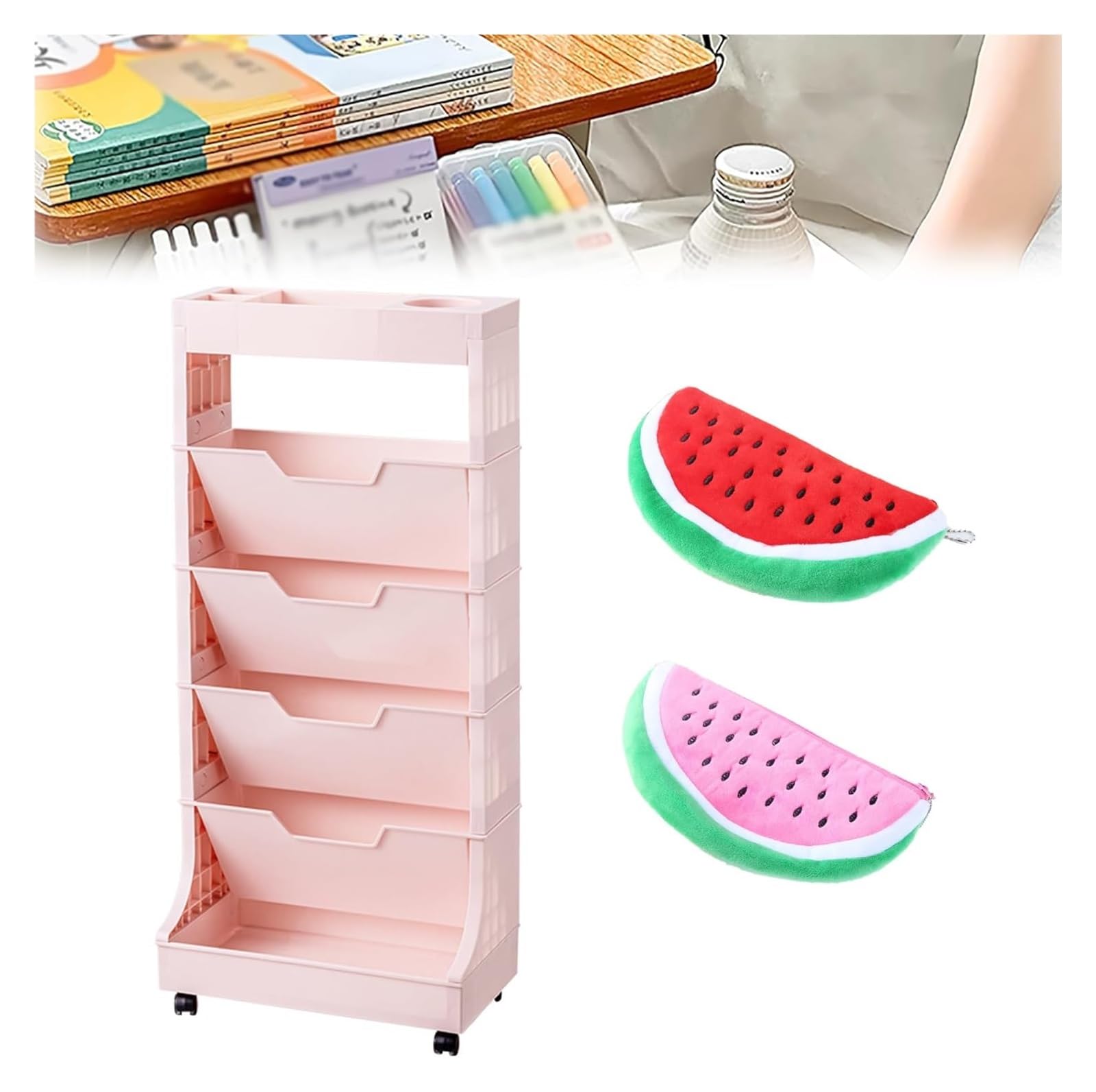 TUOYIBO Mobile Bookcase, Mobile Bookshelf with Wheels, Beautiful Rolling Cart with Shelves, 5 Tier Bookcase, Mobile Bookshelf with Wheels, Mobile Bookshelf for