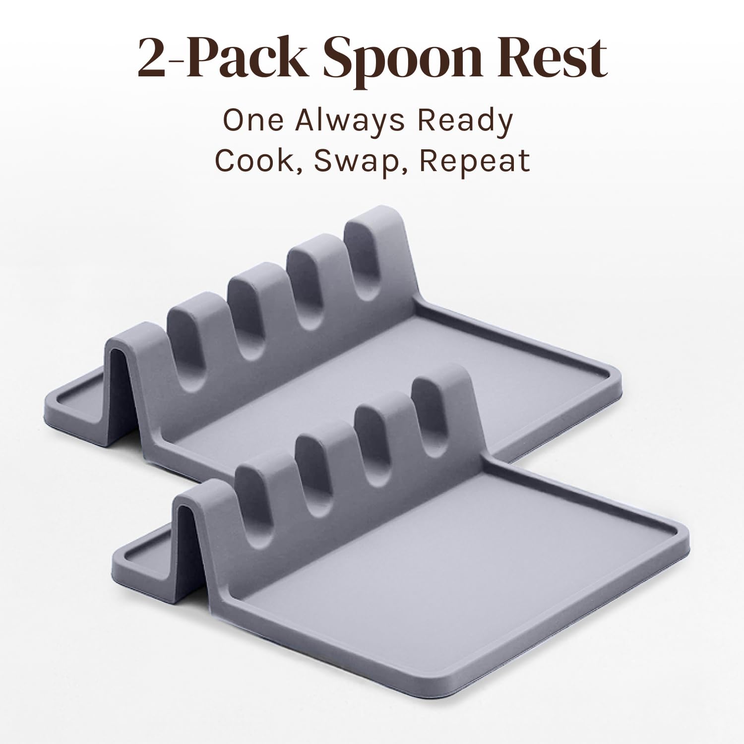 Porte Ustensiles Cuisine Thermorésistant, Pack de 2 - Cooler Kitchen Repose Cuillère avec Égouttoir (Gris)