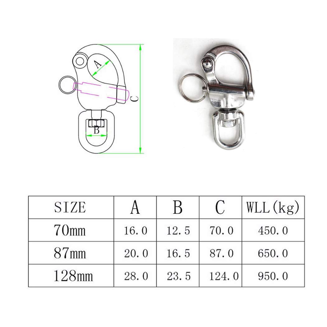 Snap Grillo Marine Grade 316 acciaio inox anello girevole 87 mm Yacht barca a vela Hardware confezione da 2