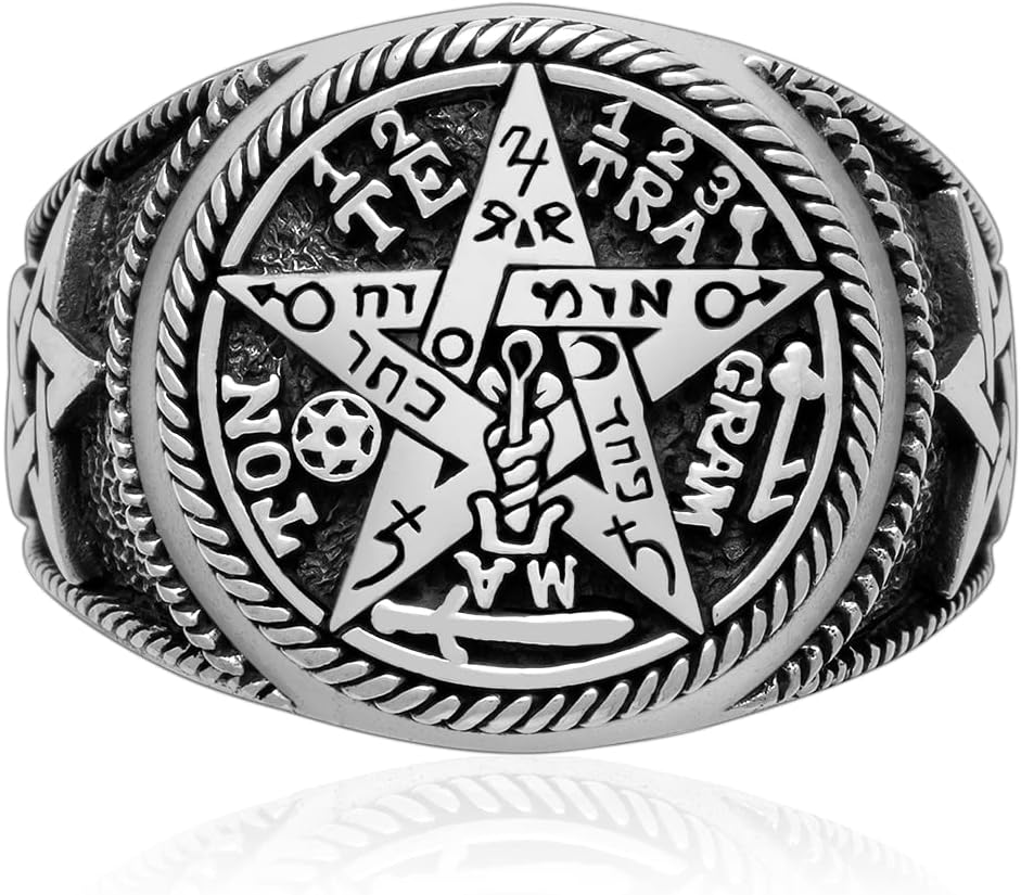 925 Sterling Silver Tetragrammaton Pentagram Star Solomon Kabbalah Sacred Symbols Hebrew Ring