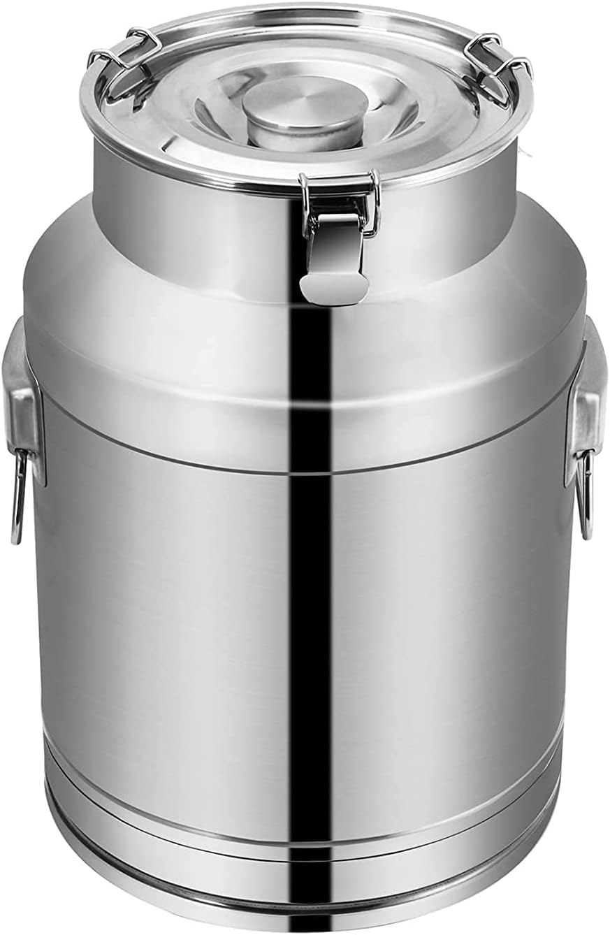 12 liter Milk Can Tote, Stainless Steel with Lid and Handle