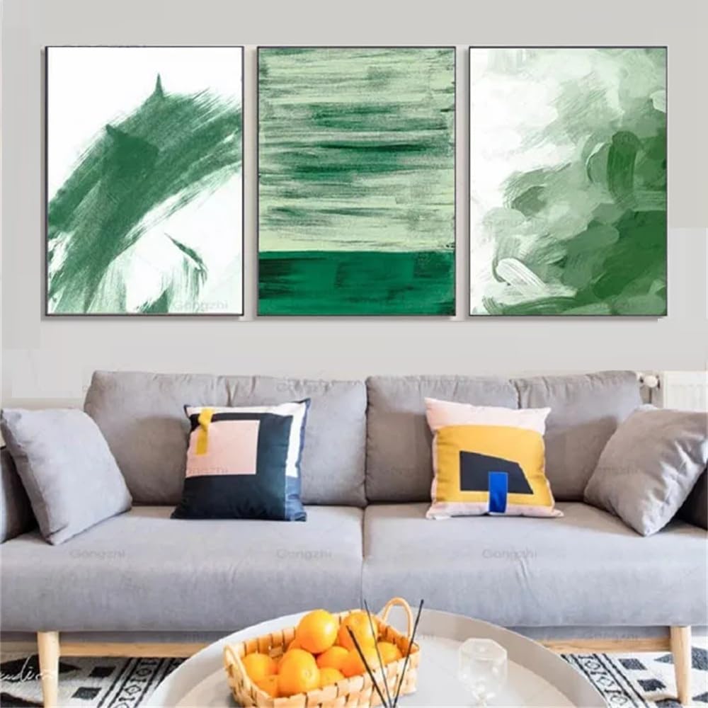 WUHBCZ Art Pictures-Green Abstract Geometric Poster Canvas Paintings and Prints Wall Art Pictures Artwork for Modern Living Office Room Home Decor-40 * 60cm/3PCS (No Frame)