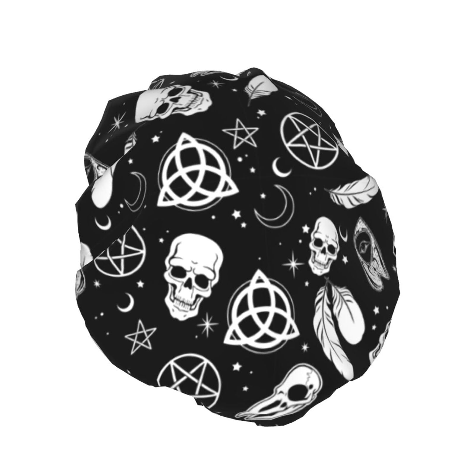 Shower Cap goth raven crow Skull Moon star Gothic board Bath Cap Designed for Women Waterproof Double Layer