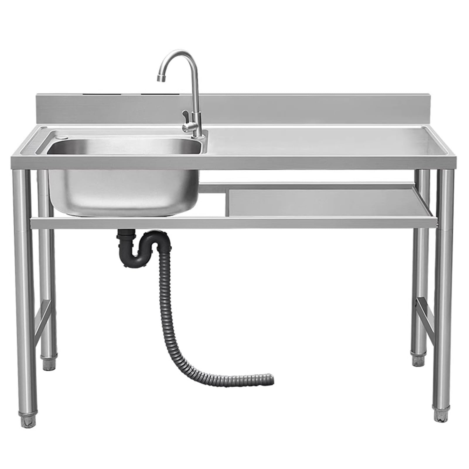 HCZKIUJY Kitchen Utility Sink,Freestanding Stainless Steel Kitchen Sink, Single Bowl Commercial Utility Sink with Workstation for Laundry Room, Garage, Farmhouse (Silver-100x50x80cm)