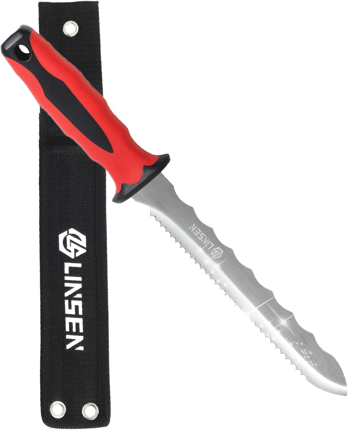 Stainless Steel Garden Knife with 11" Blade with New Handle, Double Side Utility Sod Cutter Lawn Repair Garden Knife with Nylon Sheath (GREEN)