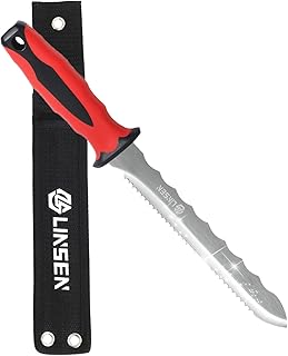 Stainless Steel Garden Knife with 11" Blade with New Handle, Double Side Utility Sod Cutter Lawn Repair Garden Knife with Nylon Sheath (RED)