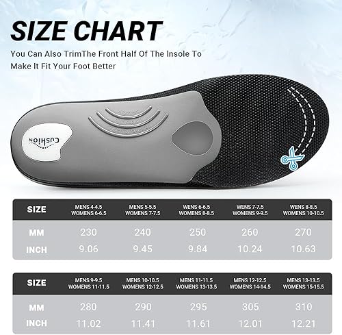 Miniatura 8 de VALSOLE Ortesis ortopédicas resistentes para aliviar el dolor, más de 220 libras, plantillas de soporte de arco alto para fascitis plantar para