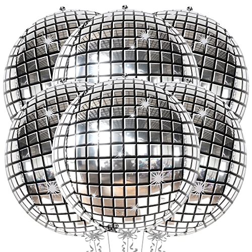 Image of KatchOn, Big Silver Disco Ball Balloons - 22 Inch, Pack of 6 | Disco Party Decorations, 4D Sphere Disco Balloons for 70s Theme Party Decor, Bachelorette Party Decorations | Graduation Decorations 2026