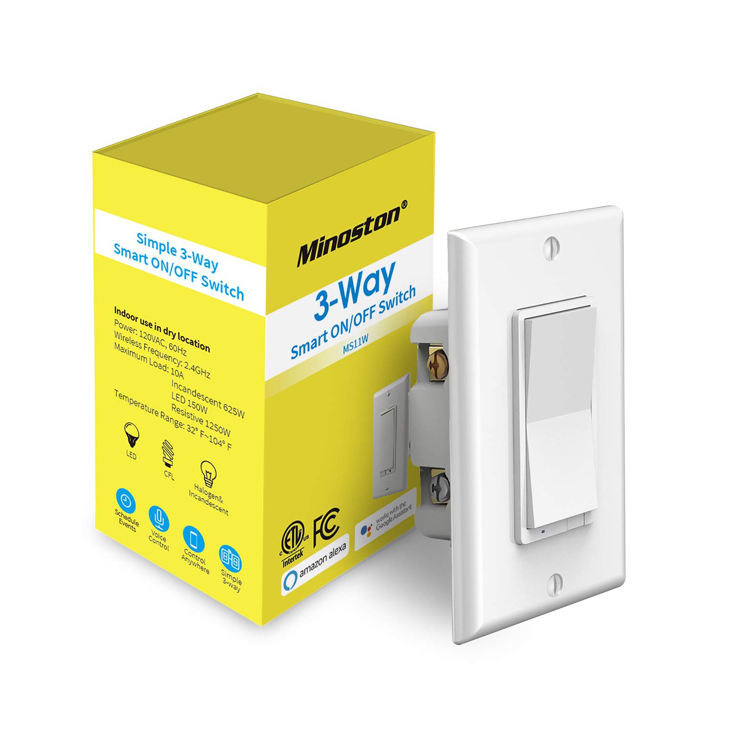 Smart Light Switch, 3Way WiFi On/Off Switch (2.4Ghz Only), Neutral Wire Required, Compatible