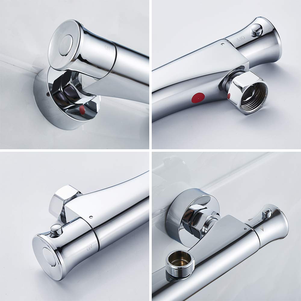 Thermostat Duscharmatur, Duschthermostat Temperatureinstellung, Mischbatterie Brausethermostat Thermostatarmatur mit 38 °C Sicherheitstaste G3/4 Oben Auslauf (3/4 Auslauf)