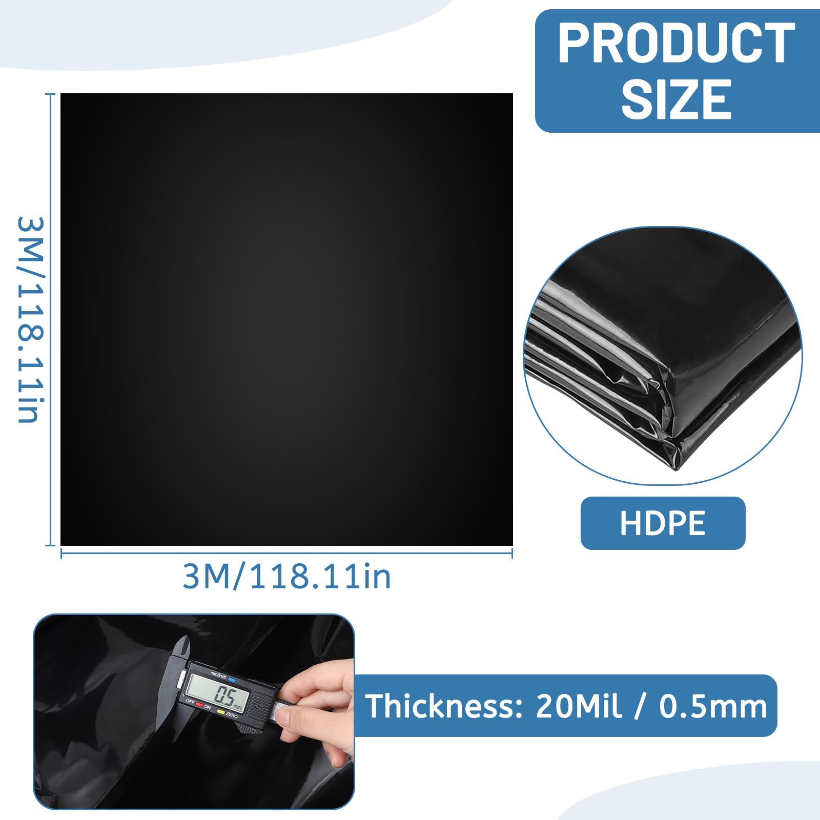 DBREAKS Teichfolie 3x3m HDPE 0,5mm Stärke, UV- und witterungsbeständig, Fischteichfolie