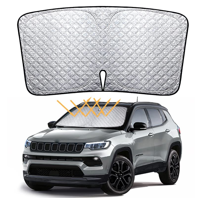 Jeep Compass Car Windshield Sun Shade with 6-Layer Thick Foldable Design and Storage Bag