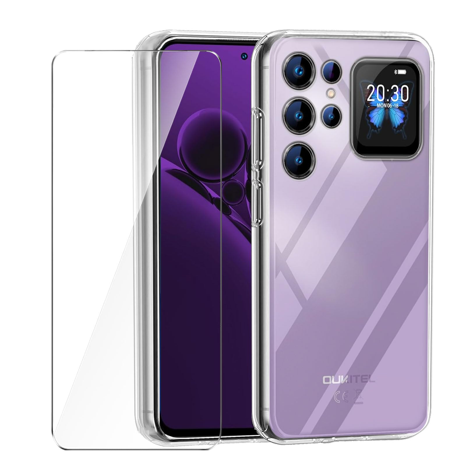 Wanglaism Handyhülle für Oukitel C68 Plus Hülle + 1 gehärtetes Glas Displayschutzfolie, TPU Handyhülle Case Cover-transparente