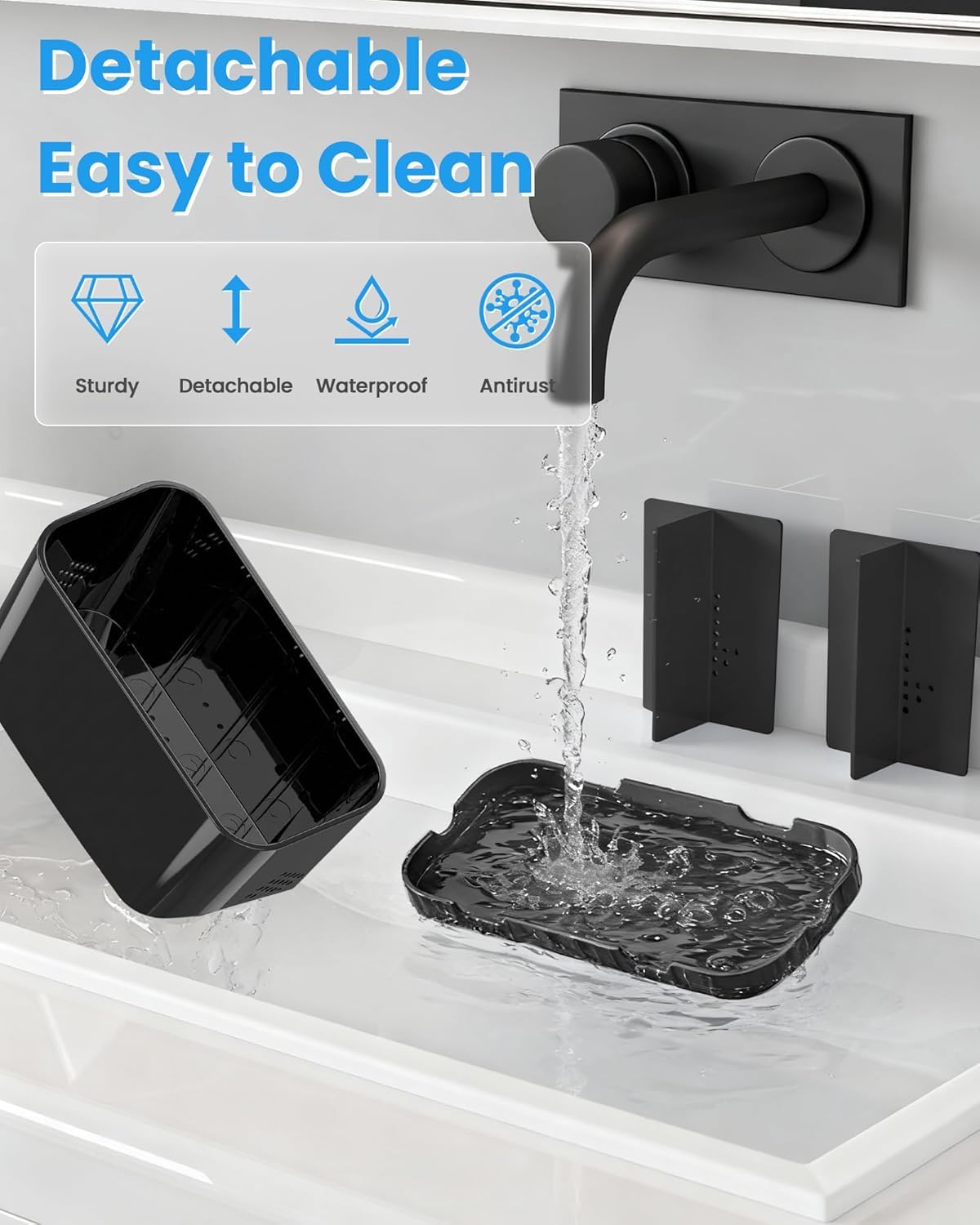 5 Slots Detachable Toothbrush Holder Set - for Bathroom Countertop, Black - Image 4