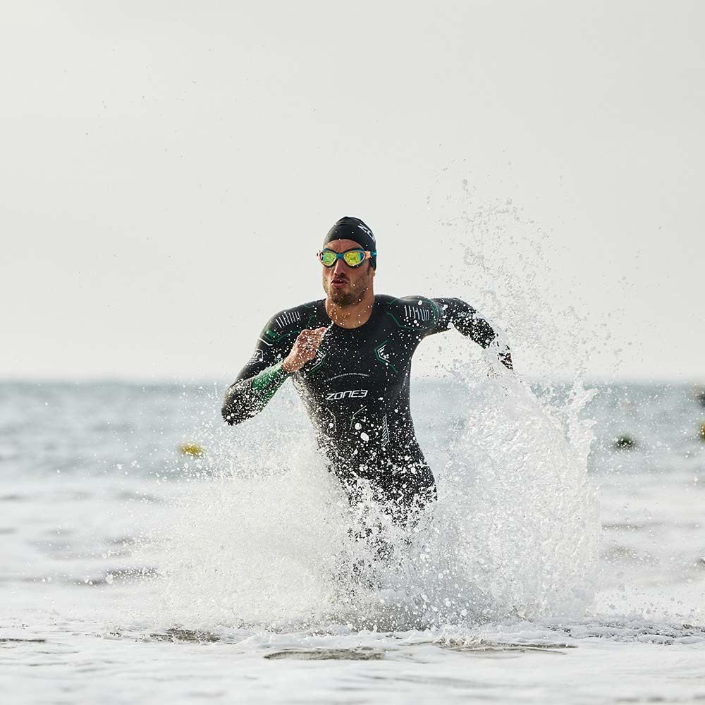 2024 Zone3 Herren Terraprene Vision Back Zip Swim Wetsuit WS24MVIS101 - Black/Forest Green