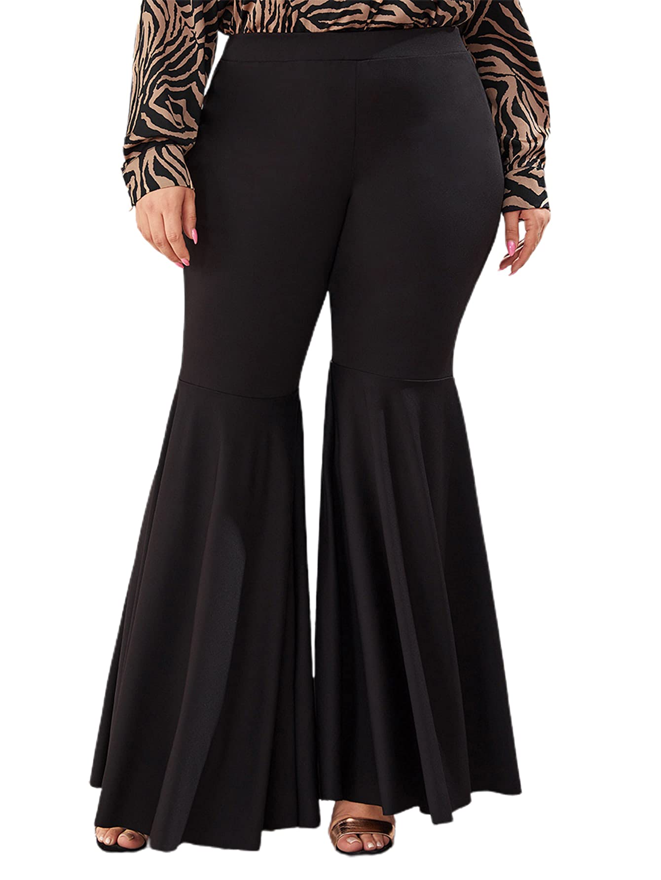 Floerns Womens Plus Size Flare Leg Palazzo Party Club Bell Bottom Pants
