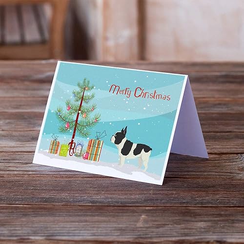 Miniatura 2 de Caroline's Treasures CK3539GCA7P - Tarjetas de felicitación y sobres para árbol de Navidad de bulldog francés, paquete de 8 tarjetas en blanco con