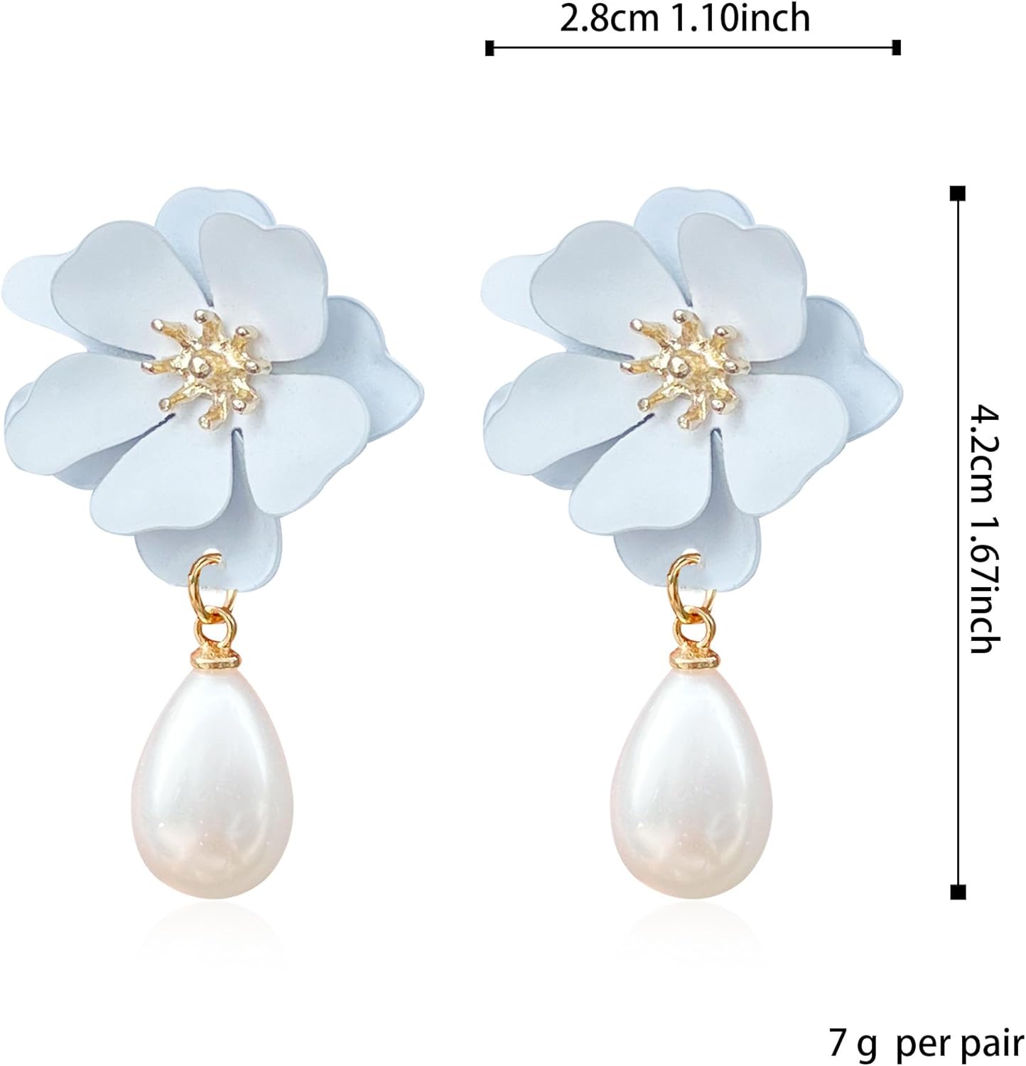 Bohemian Daisy Flower Matte Floral Petal Pearl Drop Dangle Earrings Layered Tiered for Women - Image 5