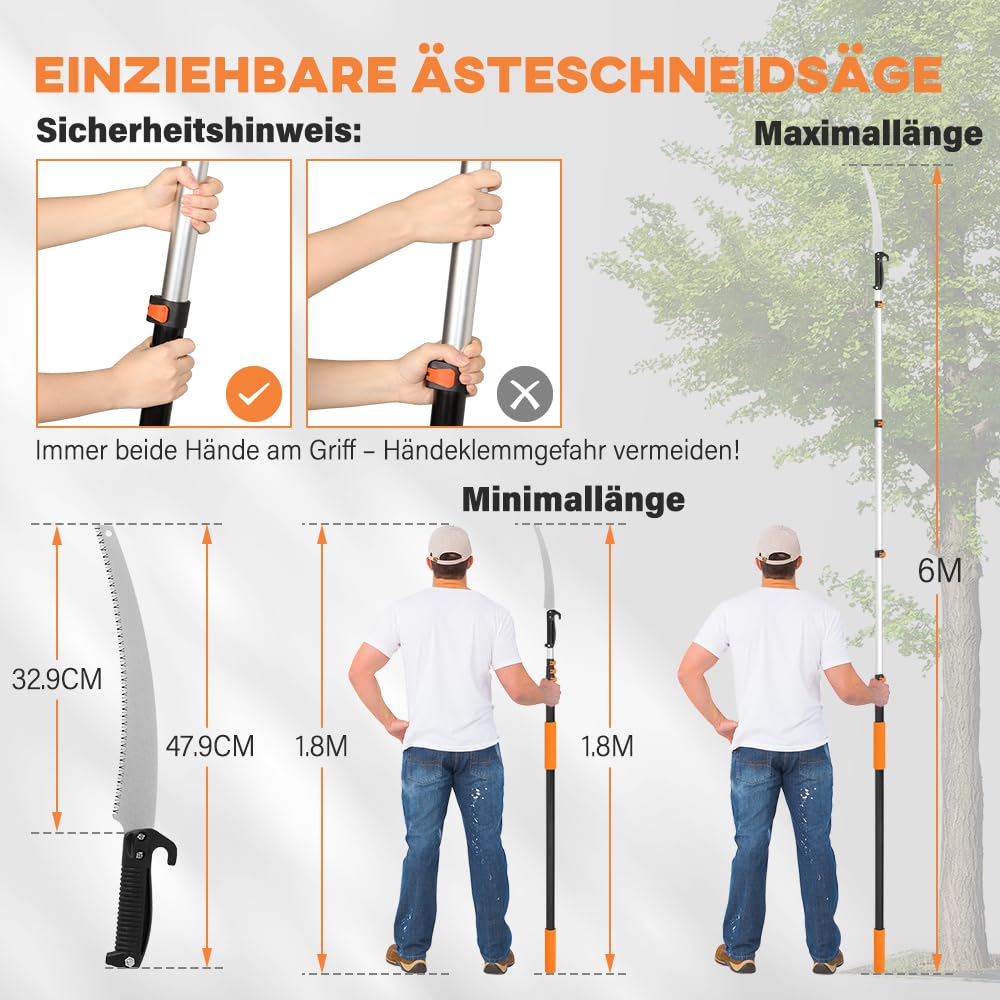 SMONTER 6M Baum-Trimm-Säge, Teleskopische Scharfe Manuelle Astschere, Skalierbare Baumschere, Gartenwerkzeug