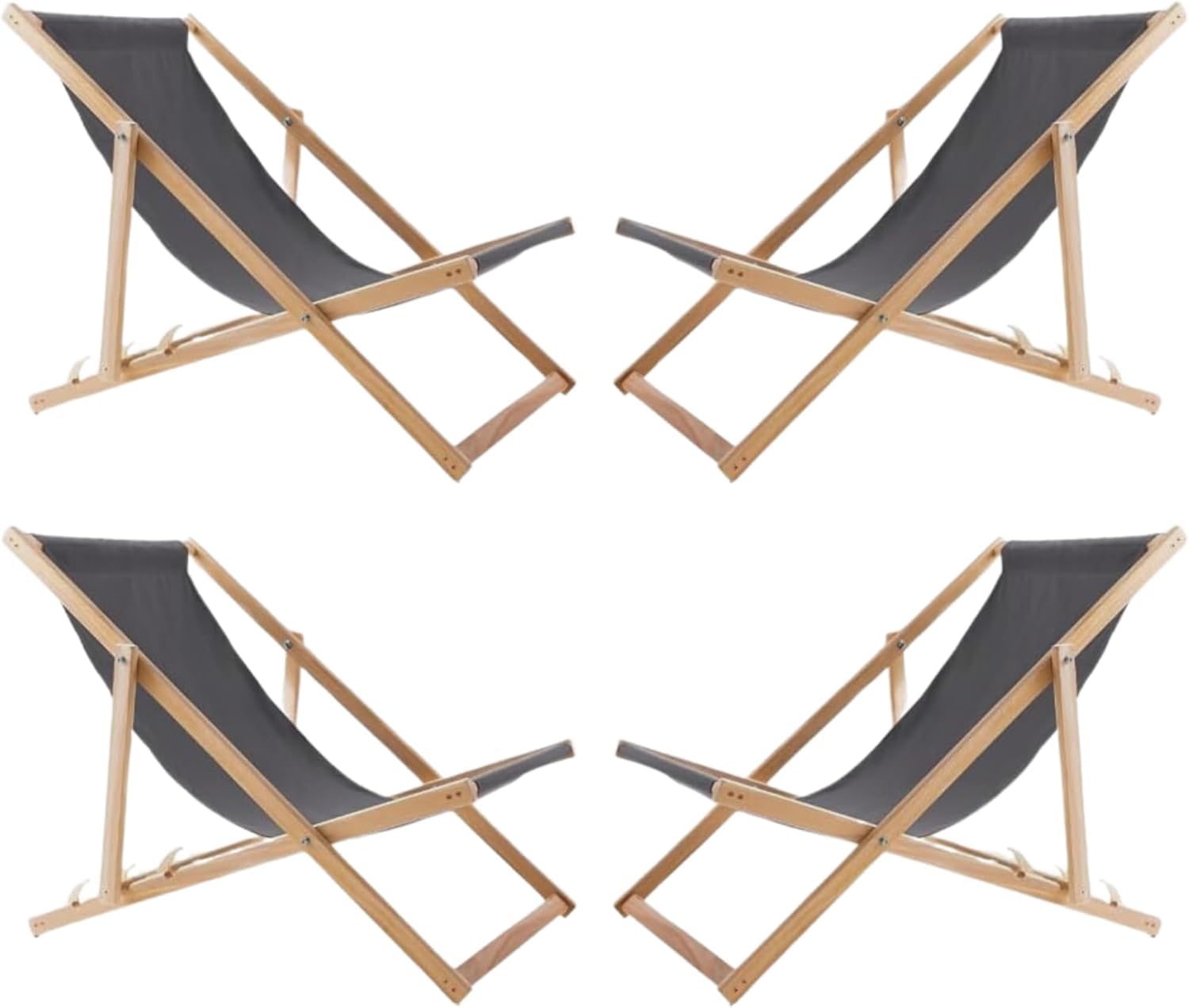 Lot de 4 Chaises Longues Pliables en Bois – Transats de Jardin Extérieur en Hêtre, Confort Ergonomique, Réglables 3 Positions, Résistants aux Intempéries, Idéals Terrasse, Plage, Balcon