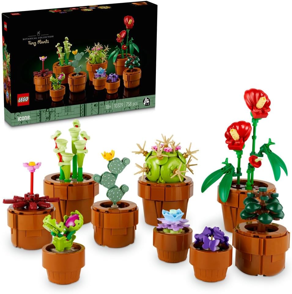 Botanicals Tiny Plants - 9 Potted Artificial Flowers Set for Indoors incl. Faux Cactuses & Red Anthurium - House Warming Gifts & Home Decor - 10329