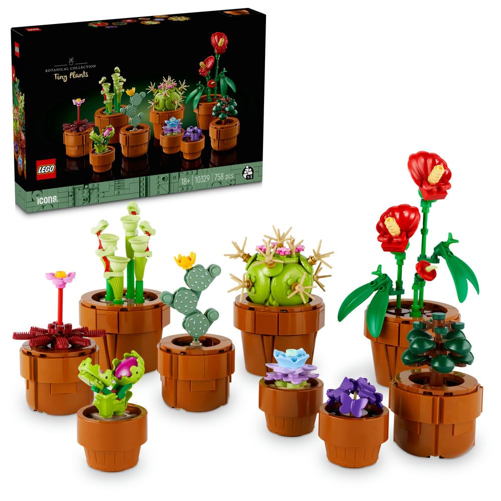 Botanicals Tiny Plants - 9 Potted Artificial Flowers Set for Indoors incl. Faux Cactuses & Red Anthurium - House Warming Gifts & Home Decor - 10329