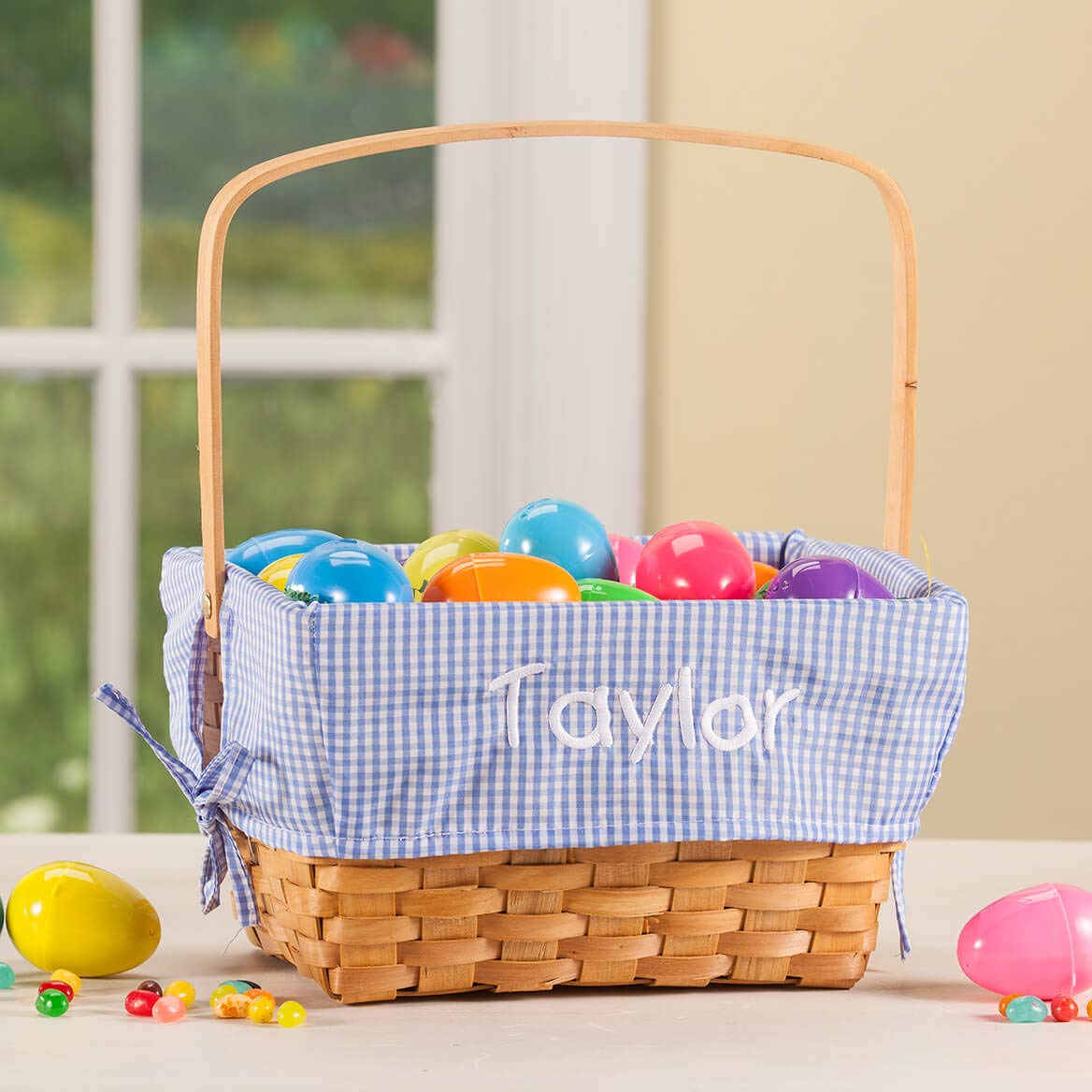 Personalized Blue Gingham Wicker Easter Basket