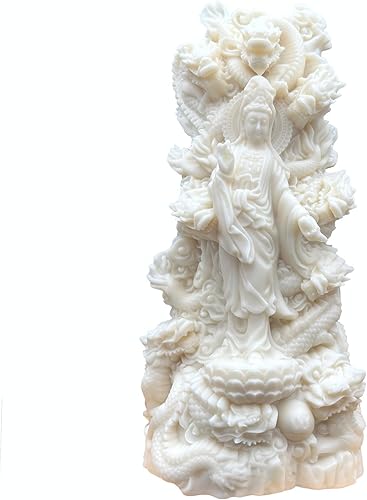 Miniatura 8 de Hormsdar Estatua de Guan Yin de nueve dragones de fruta de marfil, escultura de Kwan Yin para decoración de Feng Shui en casa, oficina, coche,