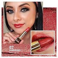 OULAC Lippenstift Metallic Glanz Finish, Rot Farbtöne, Hochpigmentierter, Kein Körniges Gefühl, Langlebig, Feuchtigkeitsspendende Formel, Vegan, 4.3g, (02) Dangerous – Ansicht 2