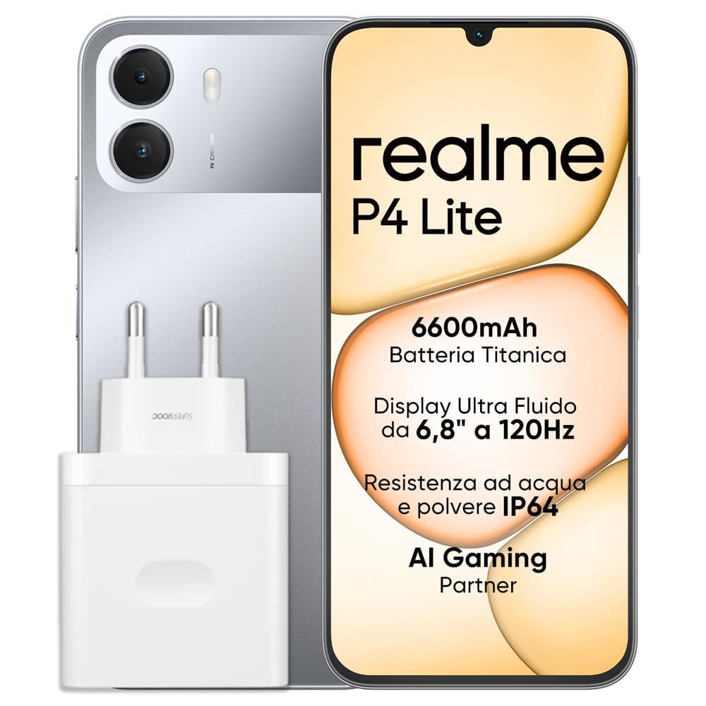 realme P4 Lite Smartphone, 4+256 GB, Batteria Titan 6600mAh, Display 6.8" 120Hz, Fino a 12GB RAM Dinamica, Protezione ArmorShell,Lunga autonomia Ricarica rapida Telefono, Grey