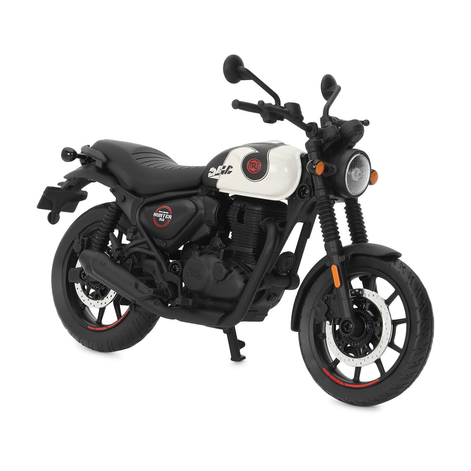 Royal Enfield Hunter 350 Scale Model | 1:12 Diecast Metal & Plastic | Working Suspension&Side Stand | Steerable Handlebars | Free-Rolling Wheels | Authentic Mirrors | Collectors Essential Tokyo Black-image-7