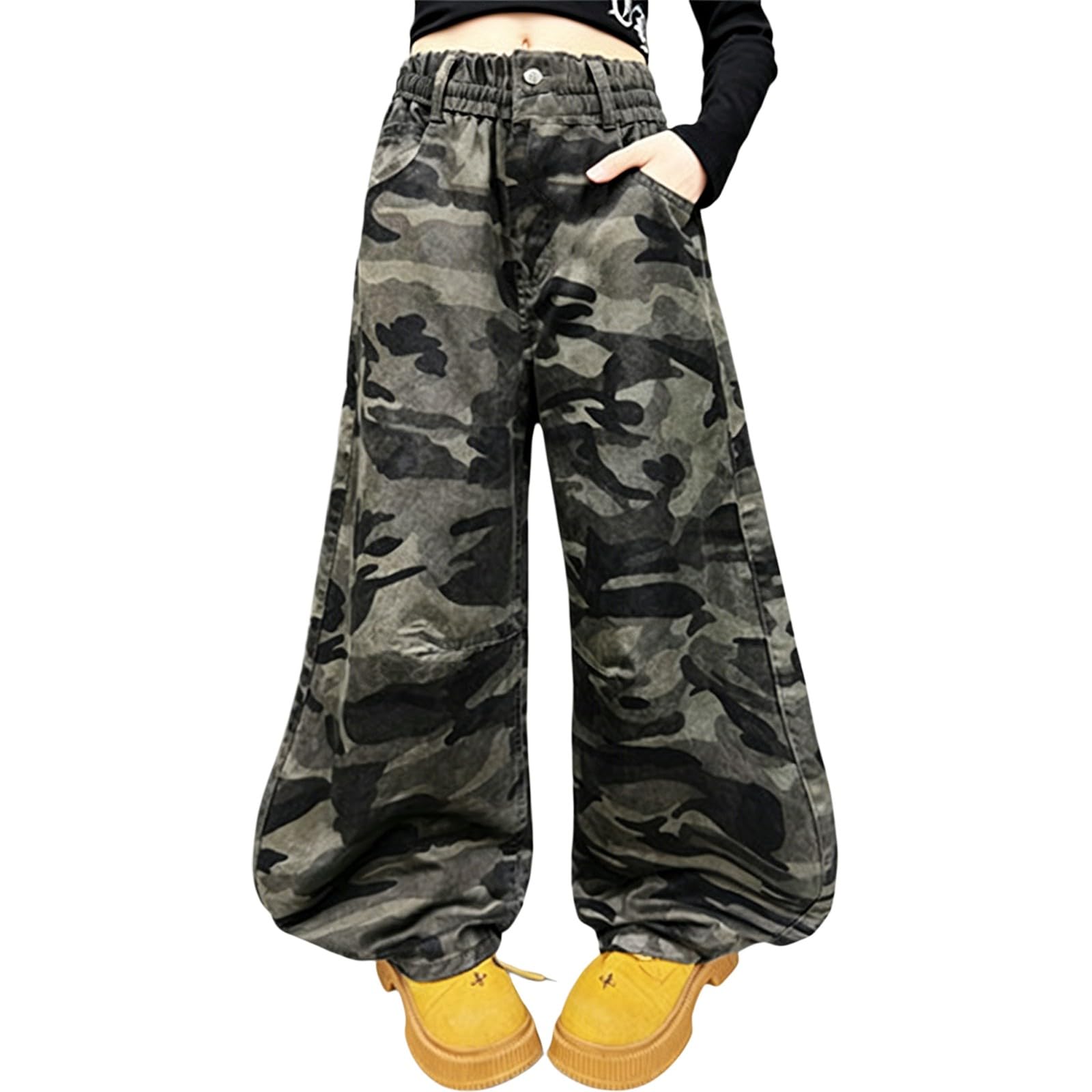 Pantalon taille haute pour adolescentes imprimé camouflage anti-compression - 8