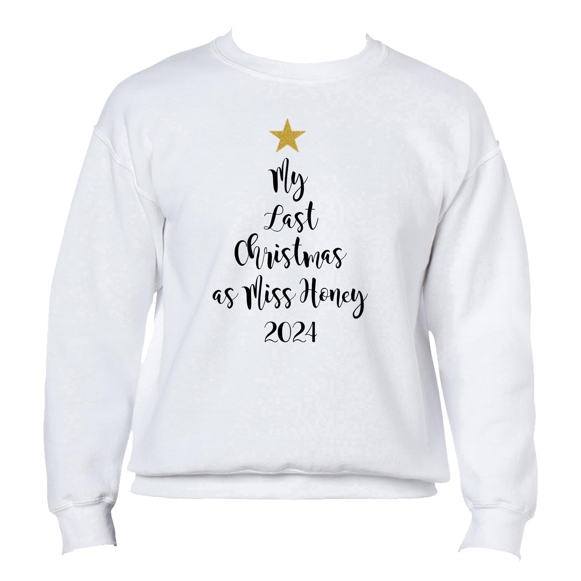 Personalised My Last Christmas as Miss Christmas Jumper White with Black Text - Wedding Newlywed Jumpers