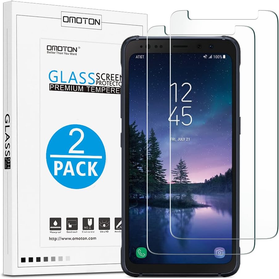 OMOTON Tempered Glass Screen Protector Compatible Samsung Galaxy S8 Active, Not Fit Samsung Galaxy S8/ S8 Plus, 2 Pack