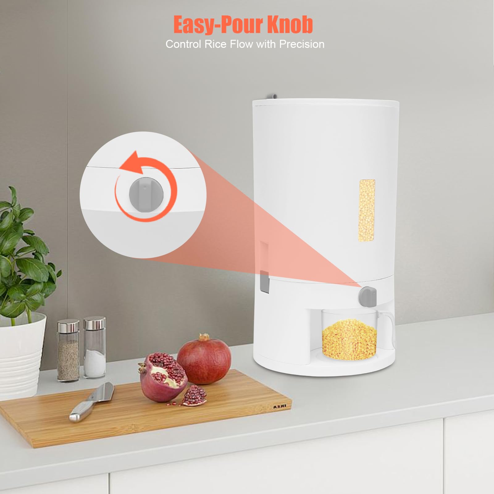 Contenitore per Conservazione Alimenti 6kg/10kg Reisspender, Contenitore per Riso con Misurino Graduato, Ermetico e Resistente all'Umidità, per Riso Nero, Riso Giallo, Riso (10kg)